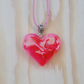 Pink and white heart resin pendant