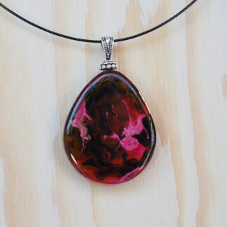 Pink and black teardrop resin pendant