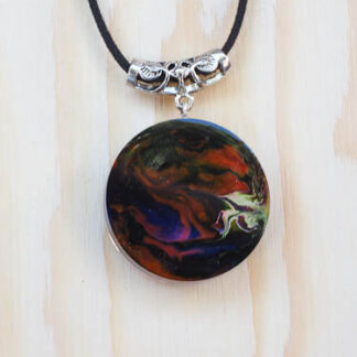 Red and Brown Clouds Resin Circle Pendant